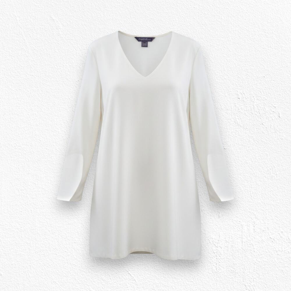 Ralph Lauren Collection Purple Label Ivory V Neck Minimalist Tunic Blouse Size 2